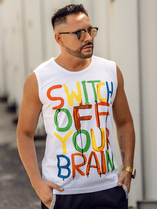 Herren Tank Top mit Motiv Bolf Weiß14803A-1