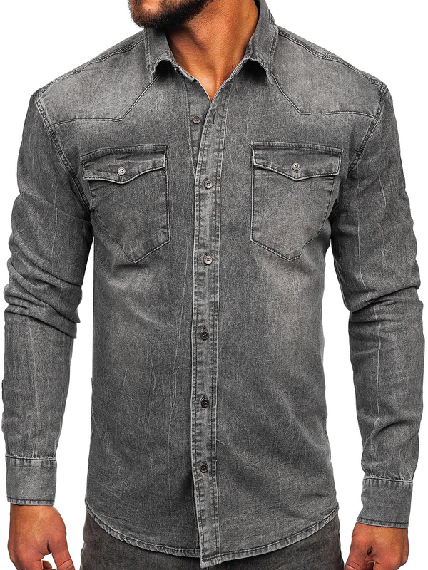 Herren Jeanshemd Langarm Bolf SchwarzgrauMC710G