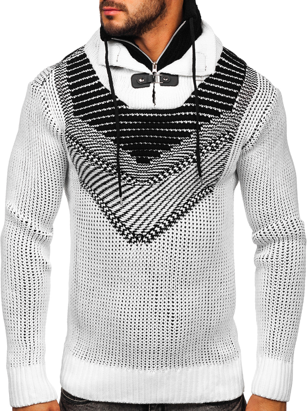 Herren Warmer Pullover mit Stehkragen Weiß Bolf 2027