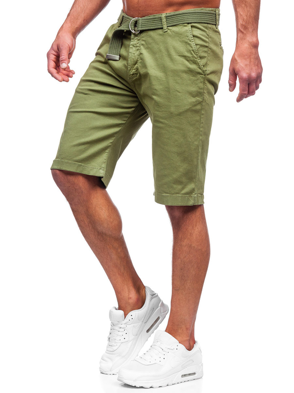 Herren Kurze Hose Shorts mit Gürtel Grün Bolf 0010
