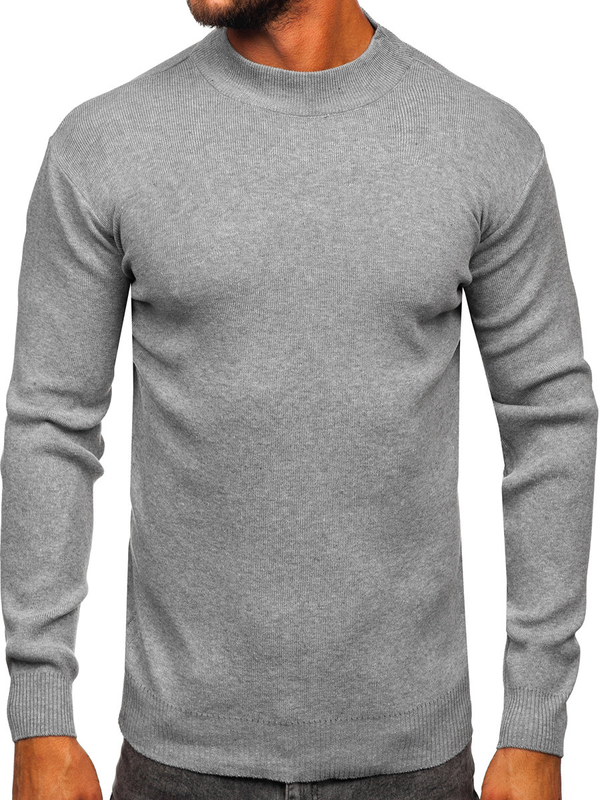 Herren Halb Rollgragenpullover Basic Grau Bolf S8563