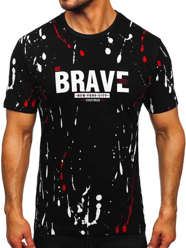 Herren Baumwoll T-Shirt Camo Schwarz-Rot Bolf 14727
