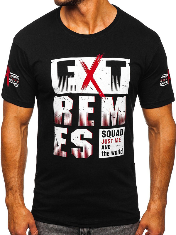 Herren T-Shirt mit Print Schwarz Bolf 14312