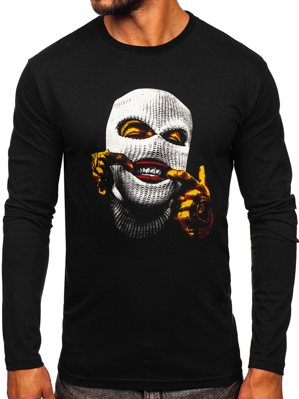 Herren Longsleeve mit Motiv Schwarz Bolf 146744