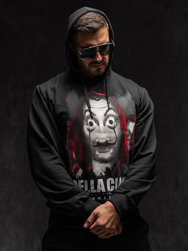 Herren Kapuzenpullover mit Motiv Schwarz Bolf 6140A1
