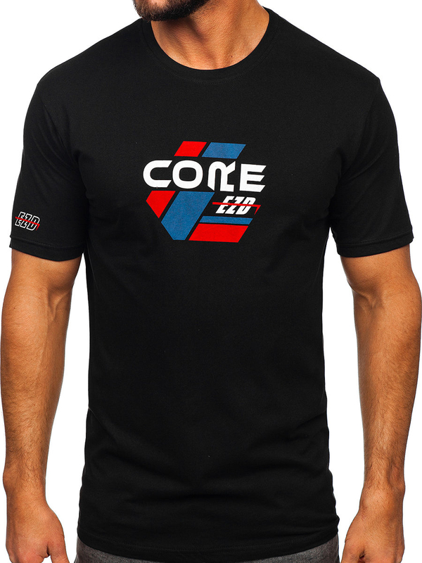 Herren Baumwoll T-Shirt mit Motiv Schwarz Bolf 14782