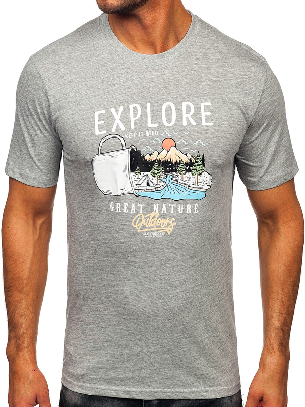 Herren Baumwoll T-Shirt mit Motiv Grau Bolf MPO3485