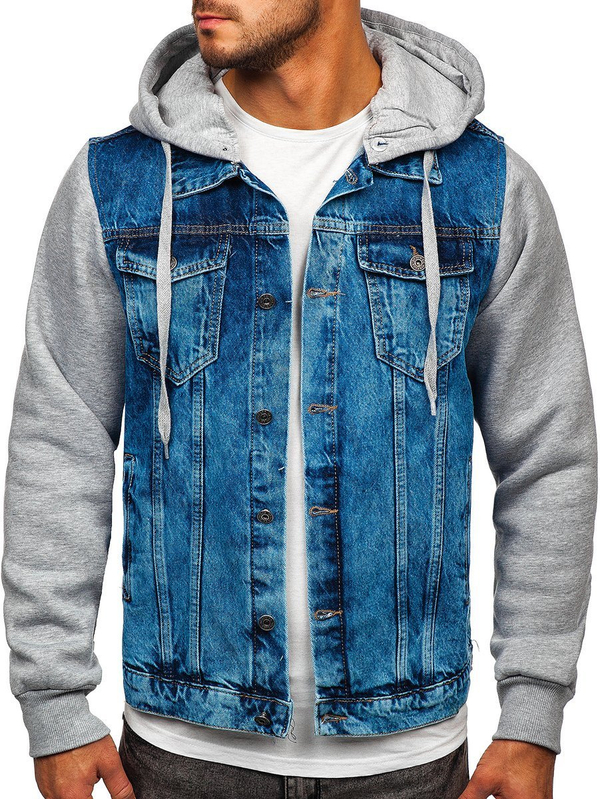 Herren Jeansjacke mit Kapuze Dunkelblau Bolf 211902