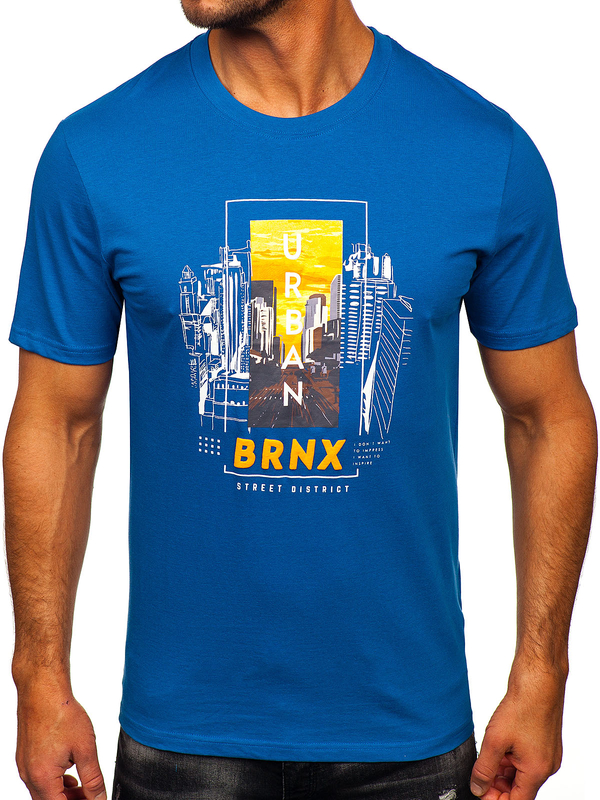 Herren Baumwoll T-Shirt mit Motiv Blau Bolf MPO3452