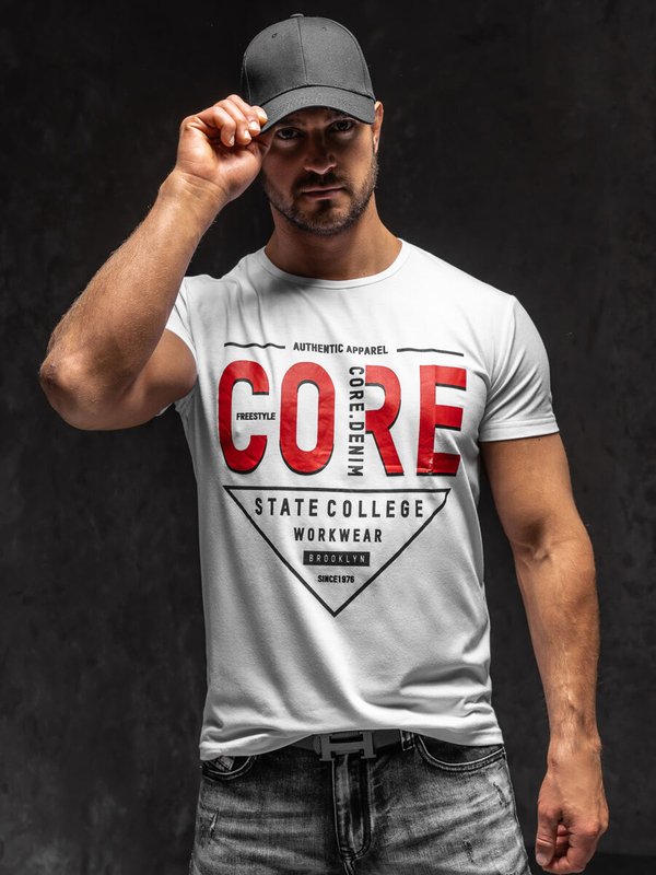 HerrenT-Shirt mit Aufdruck Weiß Bolf KS2098