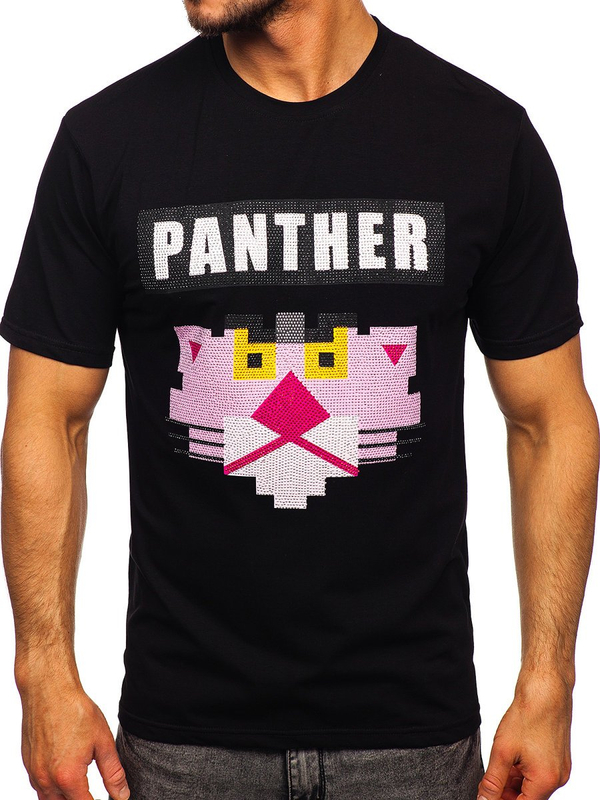 Herren T-Shirt mit Motiv und Applikationen Schwarz Bolf 192380