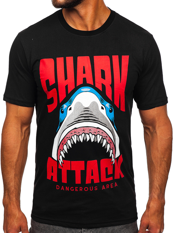 Herren Baumwoll T-Shirt mit Motiv Schwarz Bolf 143020