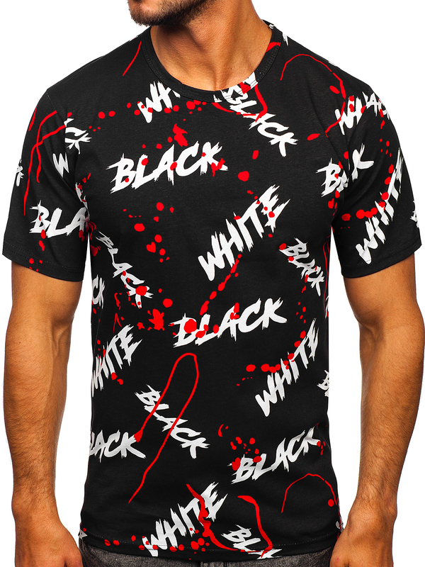 Herren T-Shirt mit Print Schwarz-Rot Bolf 14939