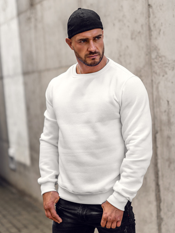 Herren Sweatshirt ohne Kapuze Weiß Bolf 2001A