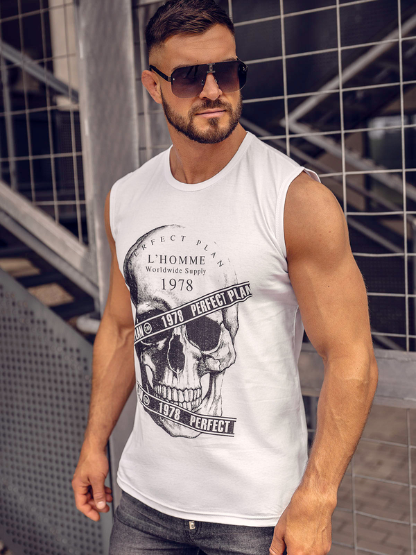 Biała koszulka tank top z nadrukiem 14807A