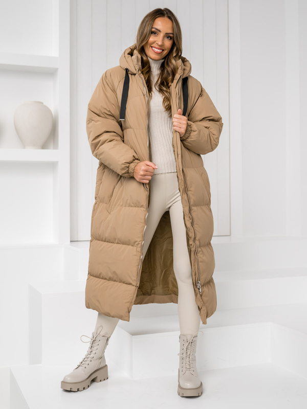 Damen Gepolsterte Winterjacke Mantel mit Kapuze Camel Bolf 5M3163