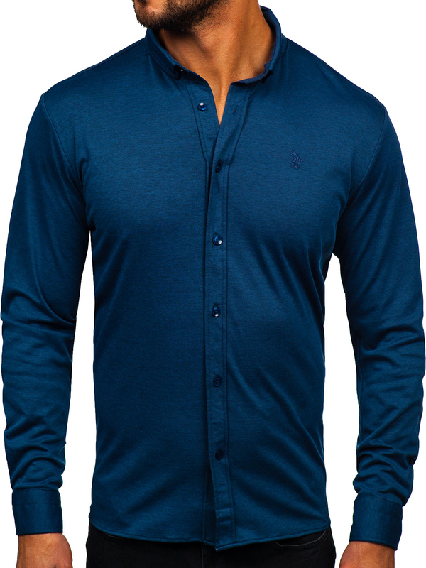 Herren Hemd Casual Langarm Dunkalblau Bolf 500