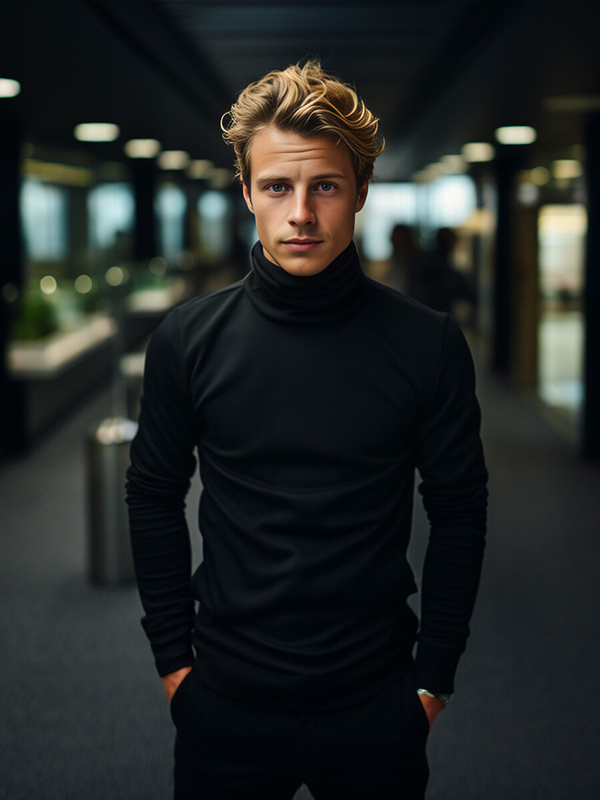 Herren Rollkragenpullover Basic Schwarz Bolf 145347A2-1