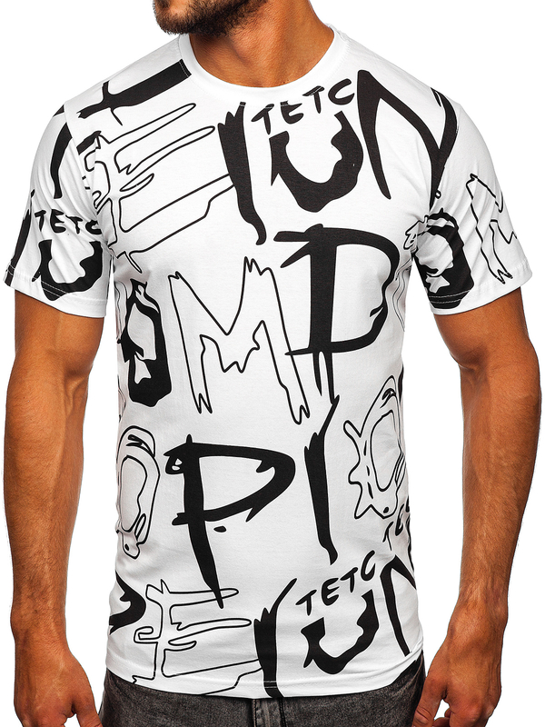 Herren Baumwoll T-Shirt mit Motiv Weiß Bolf KS1972