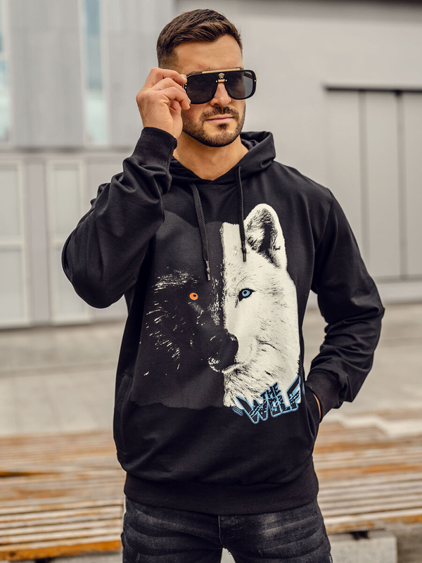 Herren Kapuzenpullover mit Motiv Schwarz Bolf 6144