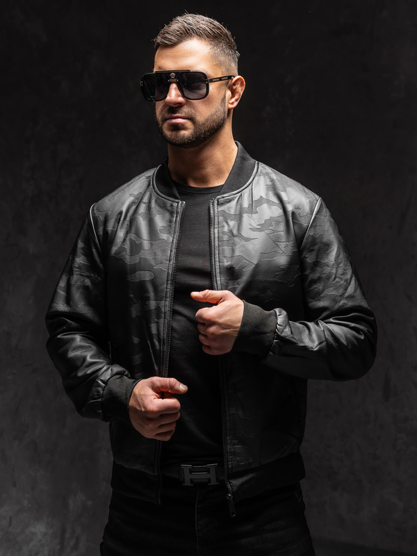 Herren Kunstlederjacke Bomberjacke Schwarz Bolf 3A63A1