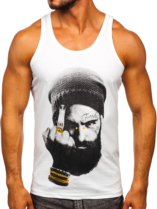 Herren Tank Top Boxershirt mit Motiv Weiß Bolf 14842