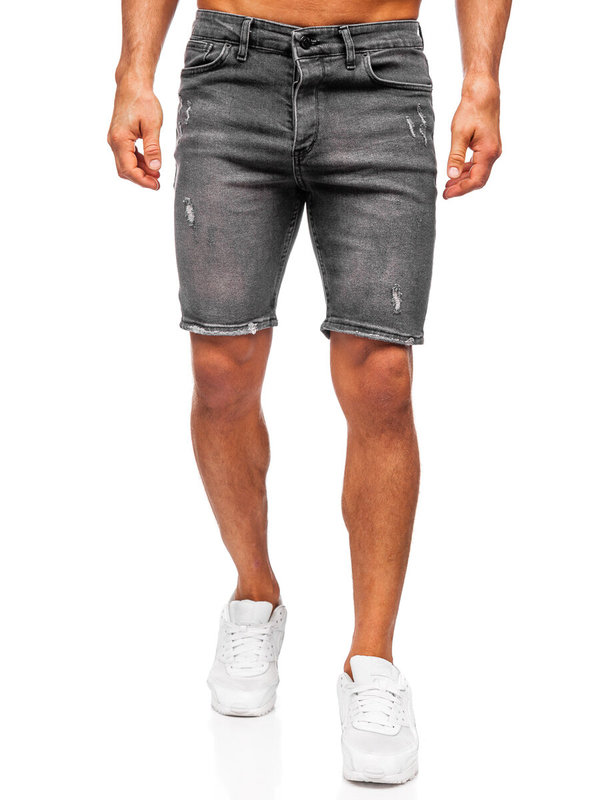 Herren Kurze Jeanshose Jeansshorts Schwarz Bolf 0676