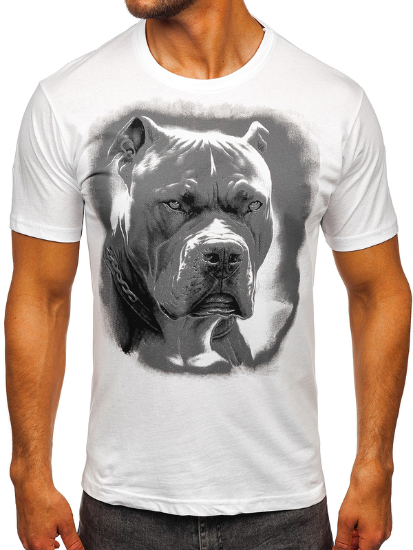 Herren Baumwoll T-Shirt mit Motiv Weiß Bolf 5067