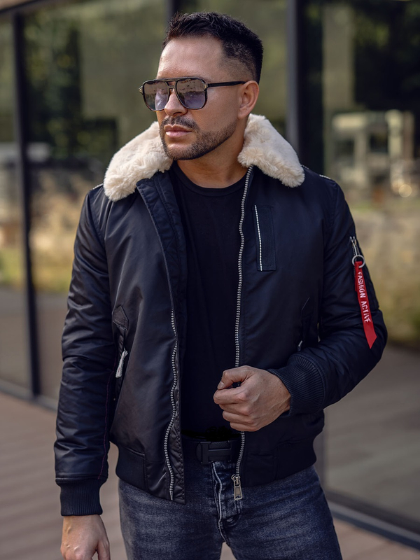 Herren Übergangsjacke Pilotenjacke Schwarz Bolf EX1787