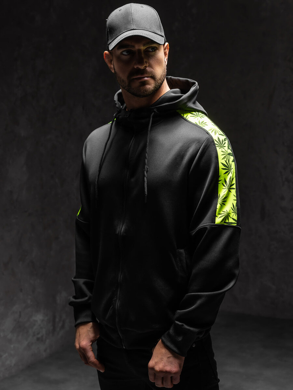 Herren Kapuzenpullover mit Reißeverschluss Sweatjacke Schwarz Bolf 27B8120