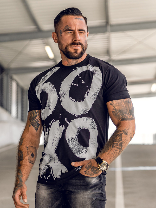 Herren T-Shirt mit Motiv Schwarz Bolf 0303A