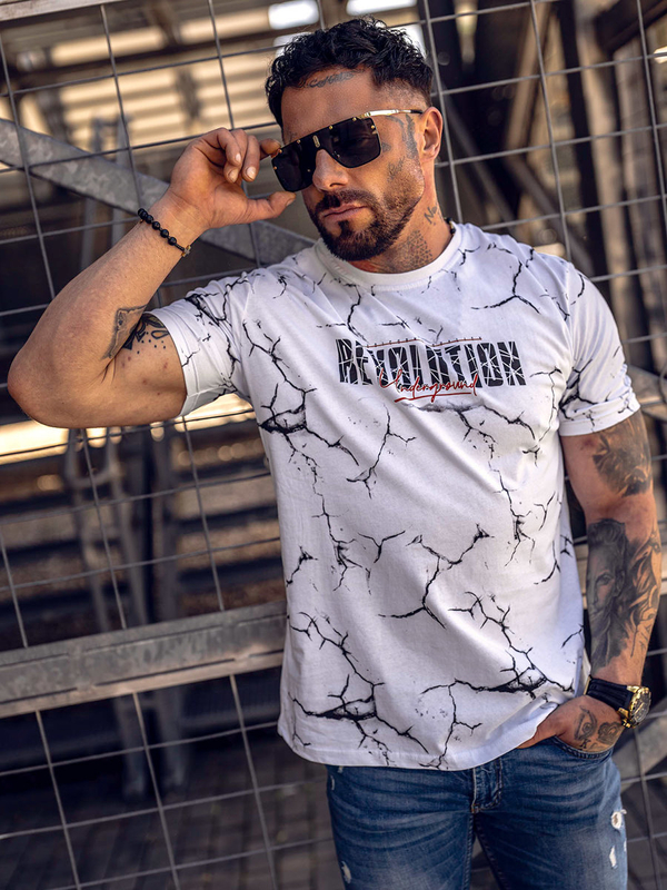 Herren Baumwoll T-Shirt mit Motiv Weiß Bolf 14717A