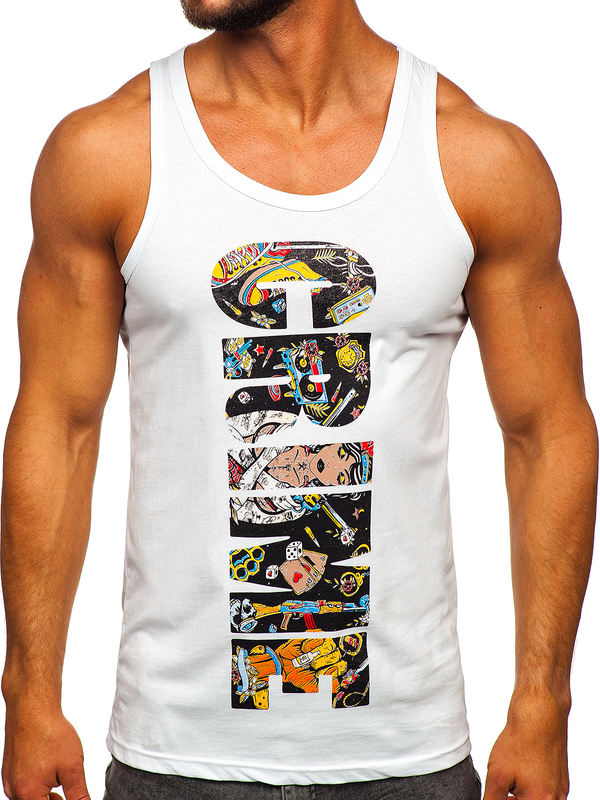Herren Tank Top mit Motiv Weiß Bolf 143031