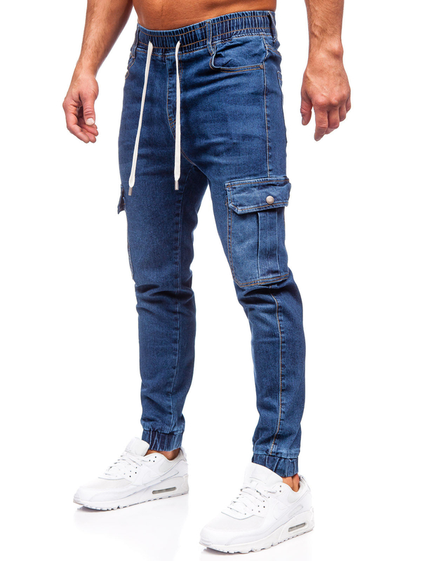 Herren Jeanshose Joggers Cargohose Dunkelblau Bolf 8118