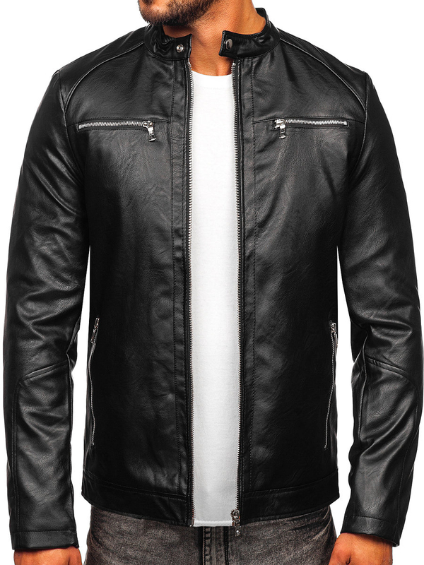 Herren Kunstlederjacke Schwarz Bolf 11Z8003