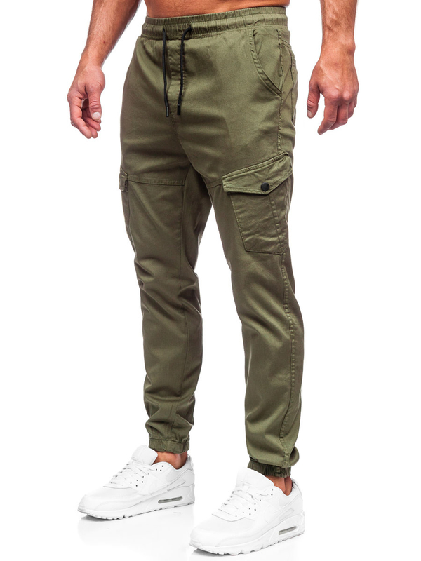 Herren Stoffhose Joggers Cargohose Khaki Bolf 384