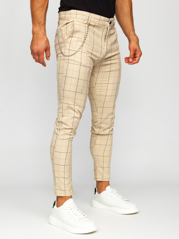 Herren Stoffhose Chinos Kariert Beige Bolf 0060