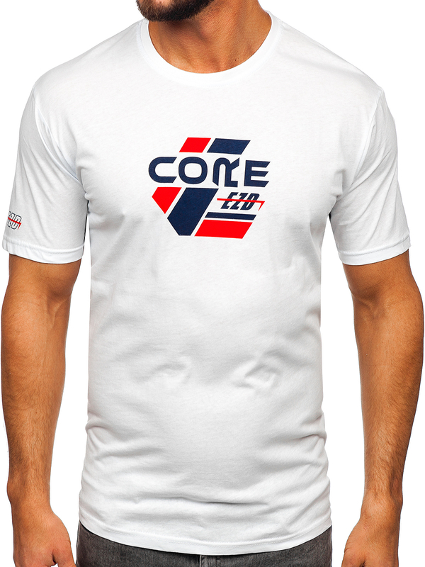 Herren Baumwoll T-Shirt mit Motiv Weiß Bolf 14782