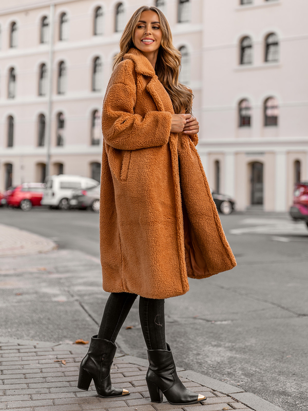 Damen Langer Warmer Wintermantel Camel Bolf AN105