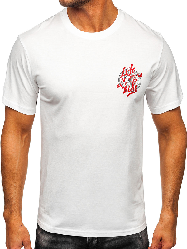 Herren Baumwoll T-Shirt mit Motiv Weiß Bolf MPO3555