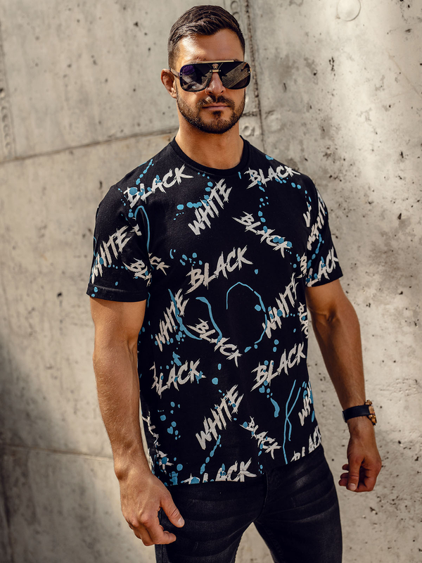 Herren T-Shirt mit Motiv Schwarz-Blau Bolf 14939A