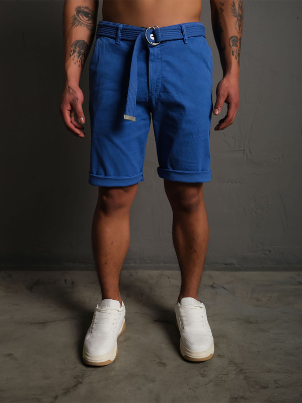 Herren Kurze Stoffhose mit Gürtel Blau Bolf 0010