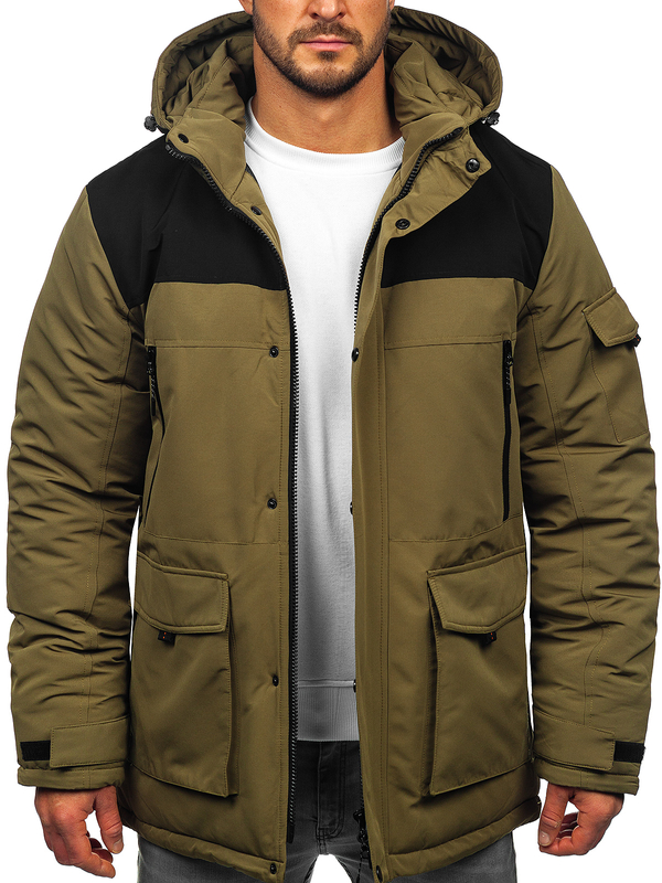 Herren Winterjacke mit Kapuze Khaki Bolf 22M322