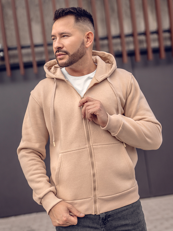 Herren Warmer Kapuzenpullover mit Reißverschluss Beige Bolf 2008A