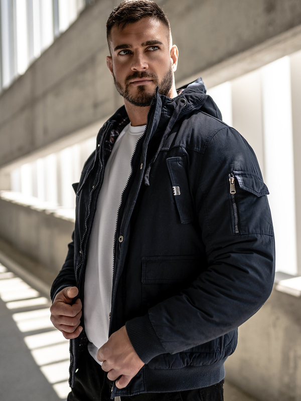 Herren Warme Baumwoll Jacke Winterjacke Dunkelblau Bolf 1890A