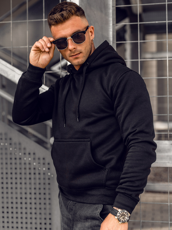 Herren Kapuzenpullover mit Kängurutasche Schwarz Bolf MB001A