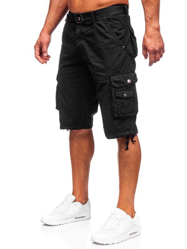 Herren Kurze Stoffhose mit Gürtel Cargoshorts Schwarz Bolf 77885