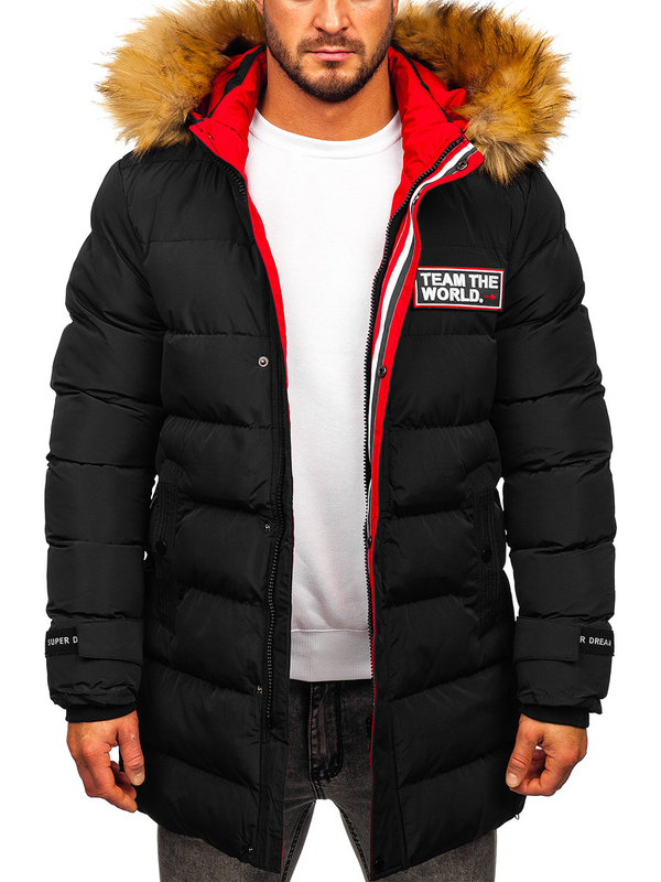 Herren Lange Gepolsterte Winterjacke Schwarz Bolf 6477