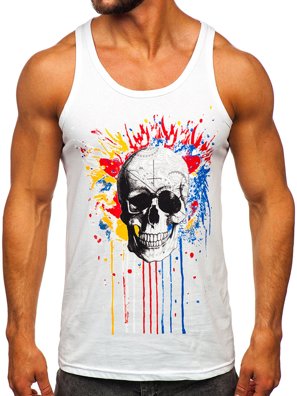 Bolf Herren Shirt Tank Top Boxingshirt mit Motiv Weiß 14839