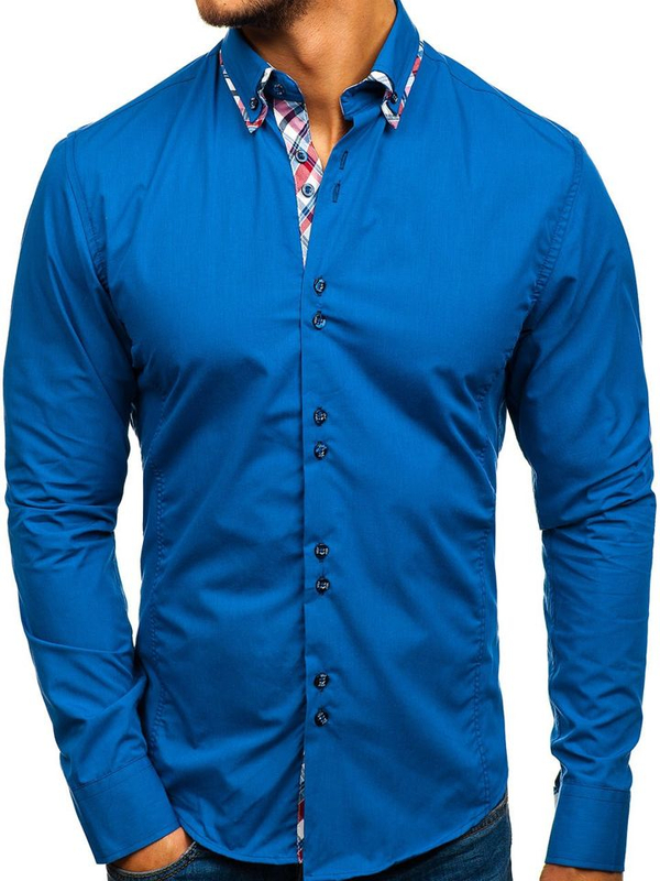 Herren Hemd Elegant Langarm Blau Bolf 4704-1
